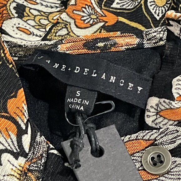 Jane Delancy Shirt S Black Floral Semi Sheer Button Down Stretchy Knit Y2K 90s‎ - Picture 5 of 7